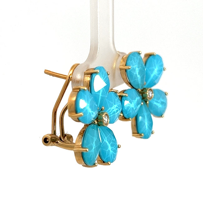 Flower design Turquoise & Diamond Earrings