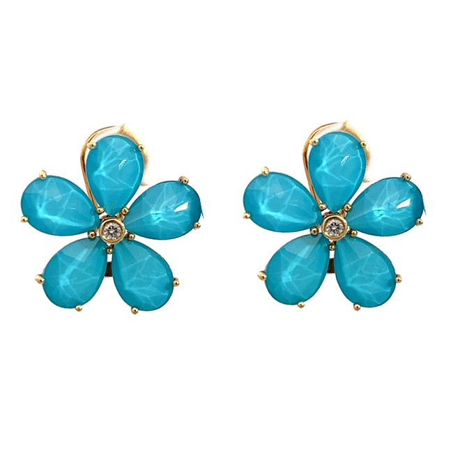 Flower design Turquoise & Diamond Earrings