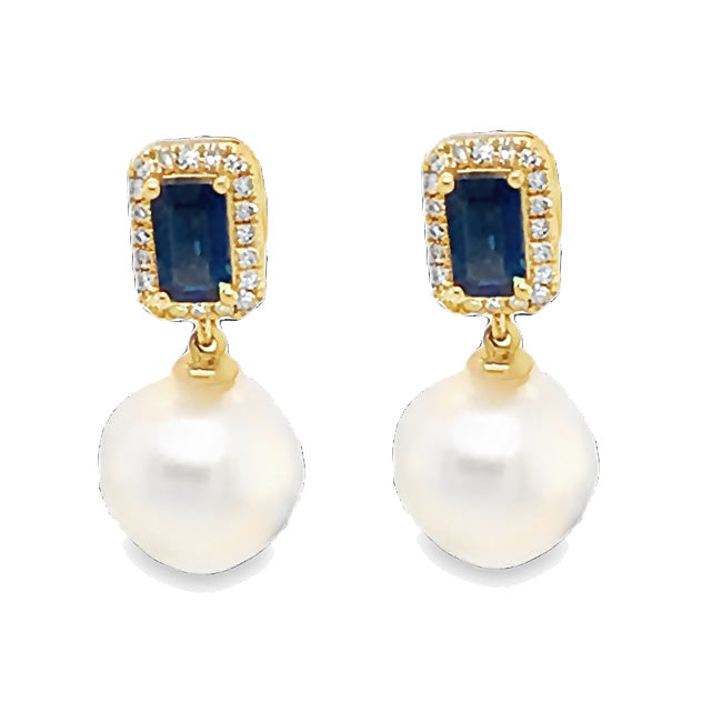 Sparkling Pearl & Sapphire Earrings