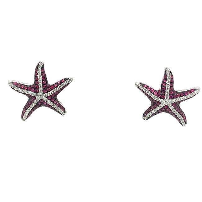 Star Fish Ruby & Diamond Earrings
