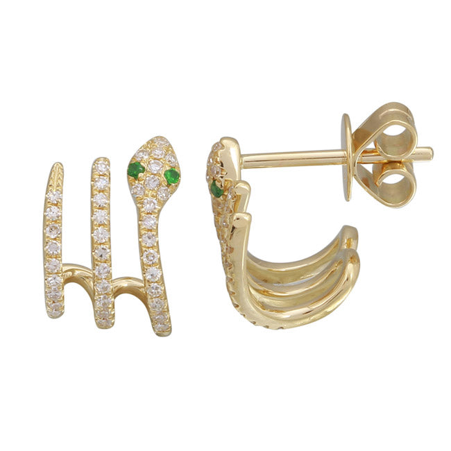 Tsavorite & Diamond Snake Lobe Stud Earrings