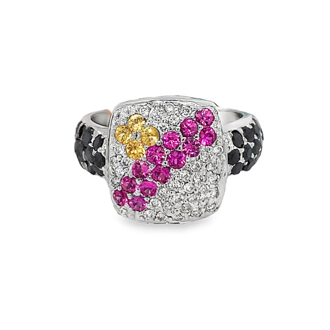 Multicolored Sapphire and Diamond Ring