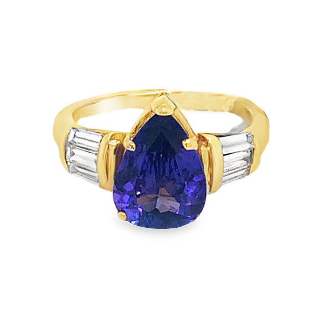 Teardrop Tanzanite and Diamond Ring