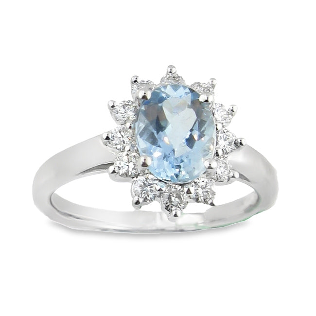 Dainty Aquamarine and Diamond Ring