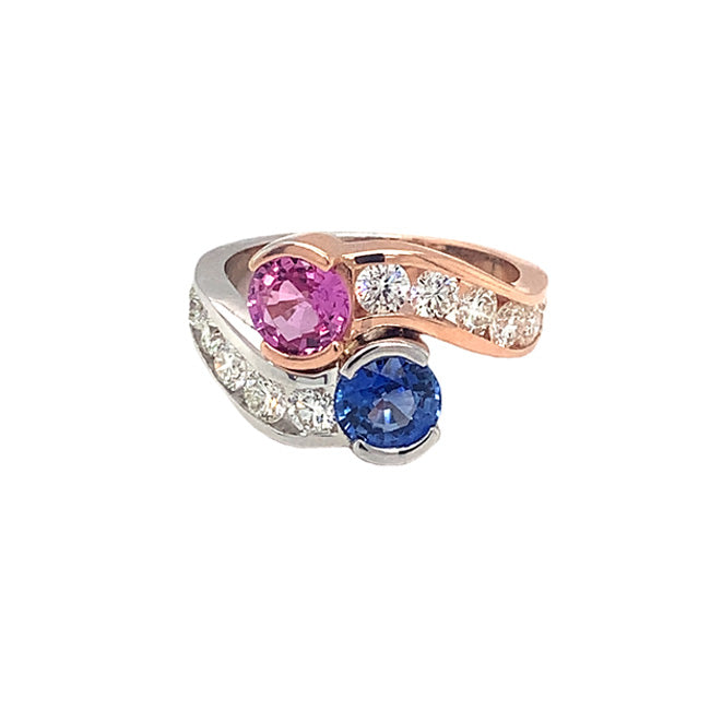 Radiant Sapphire, Pink Sapphire & Diamond Ring