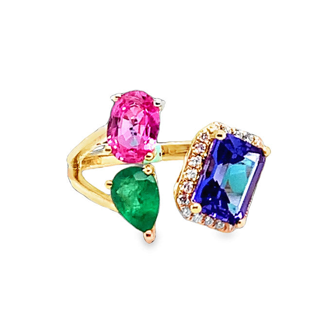 Tanzanite & Pink Sapphire, Emerald and Diamond Ring