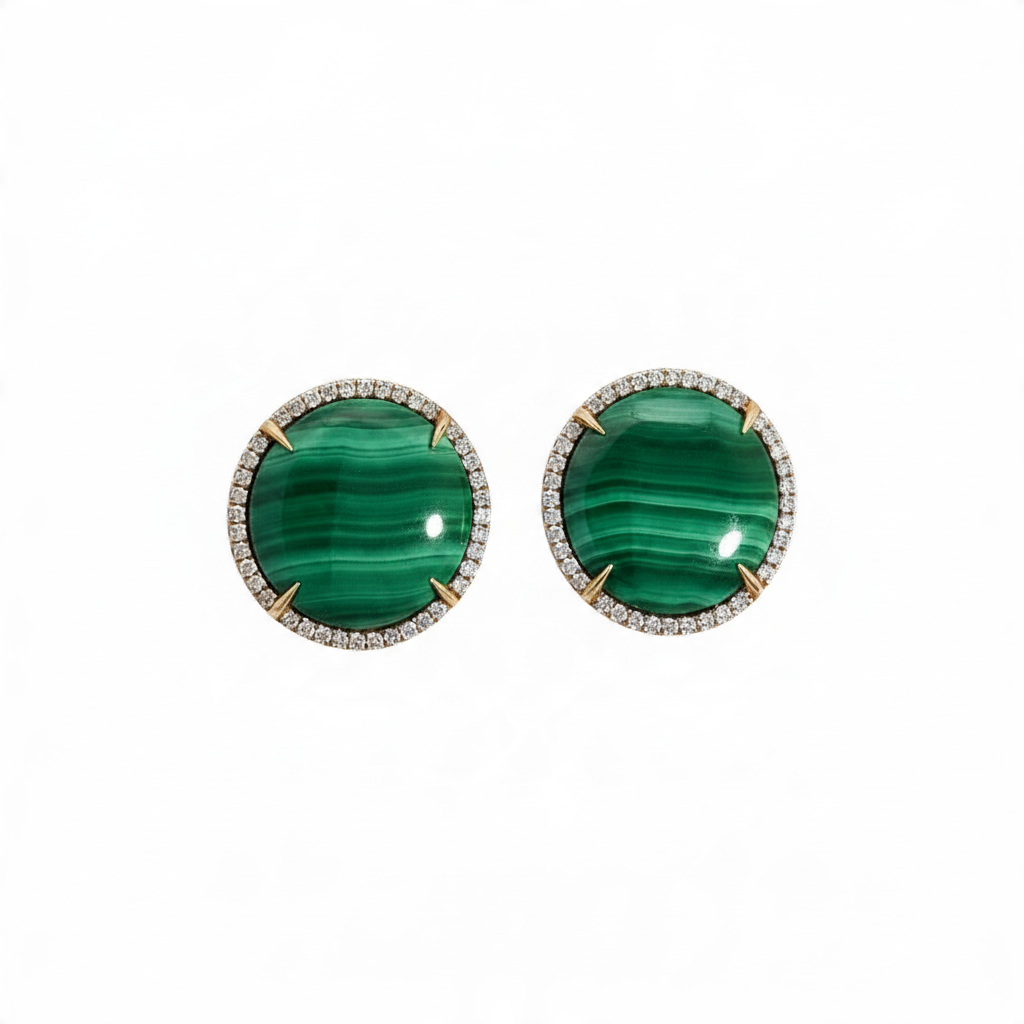Fancy Malachite and Diamond Earrings
