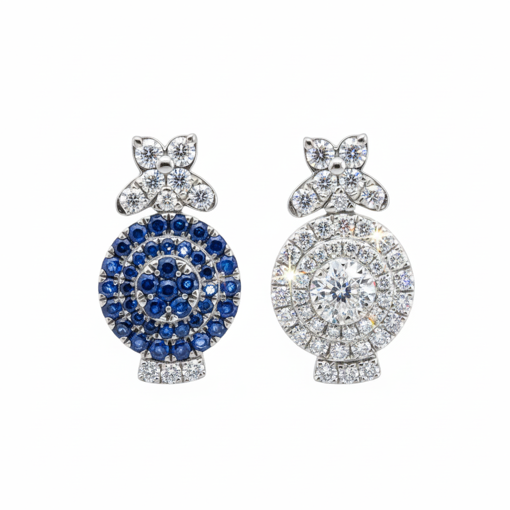 Revisable Blue and Clear Diamond Earrings