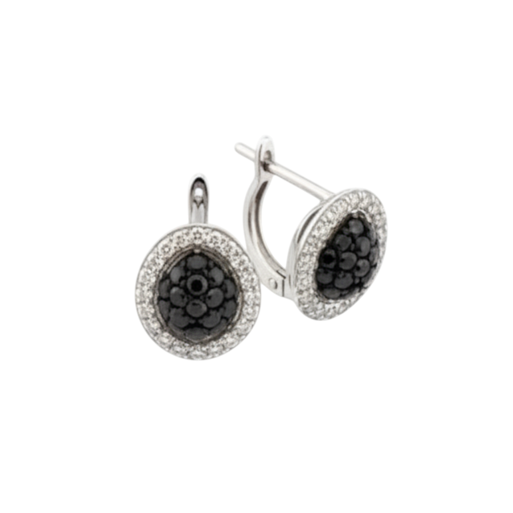 Caribbean Gems drop earrings featuring black and white diamonds set in polished silver for a sophisticated look.