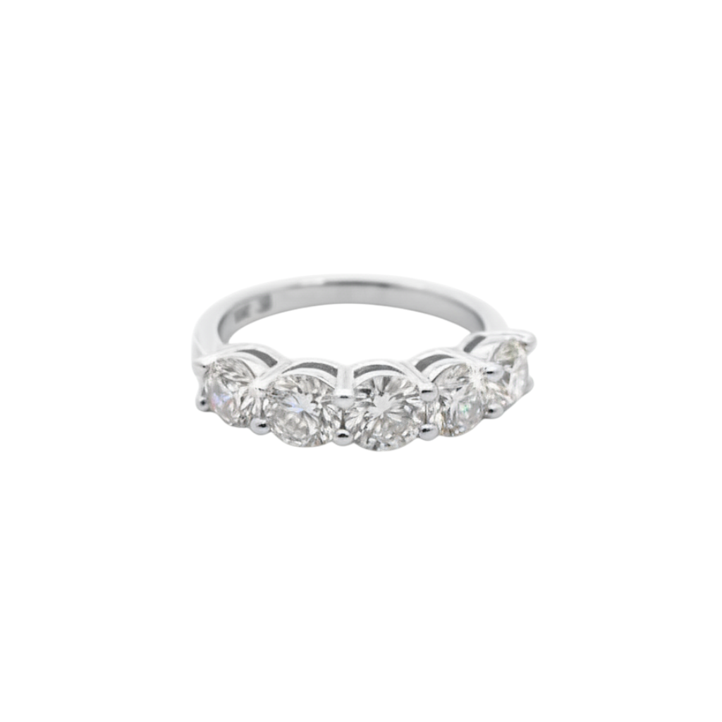 Caribbean Gems 5-stone diamond band in 14kt white gold with three carats of round brilliant cut diamonds.