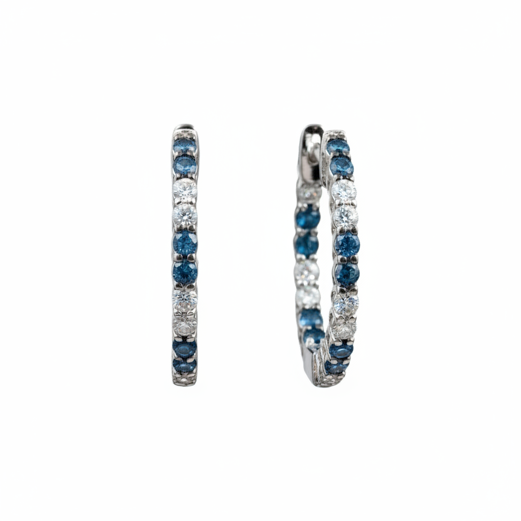 Timeless Blue and White Diamond Hoops