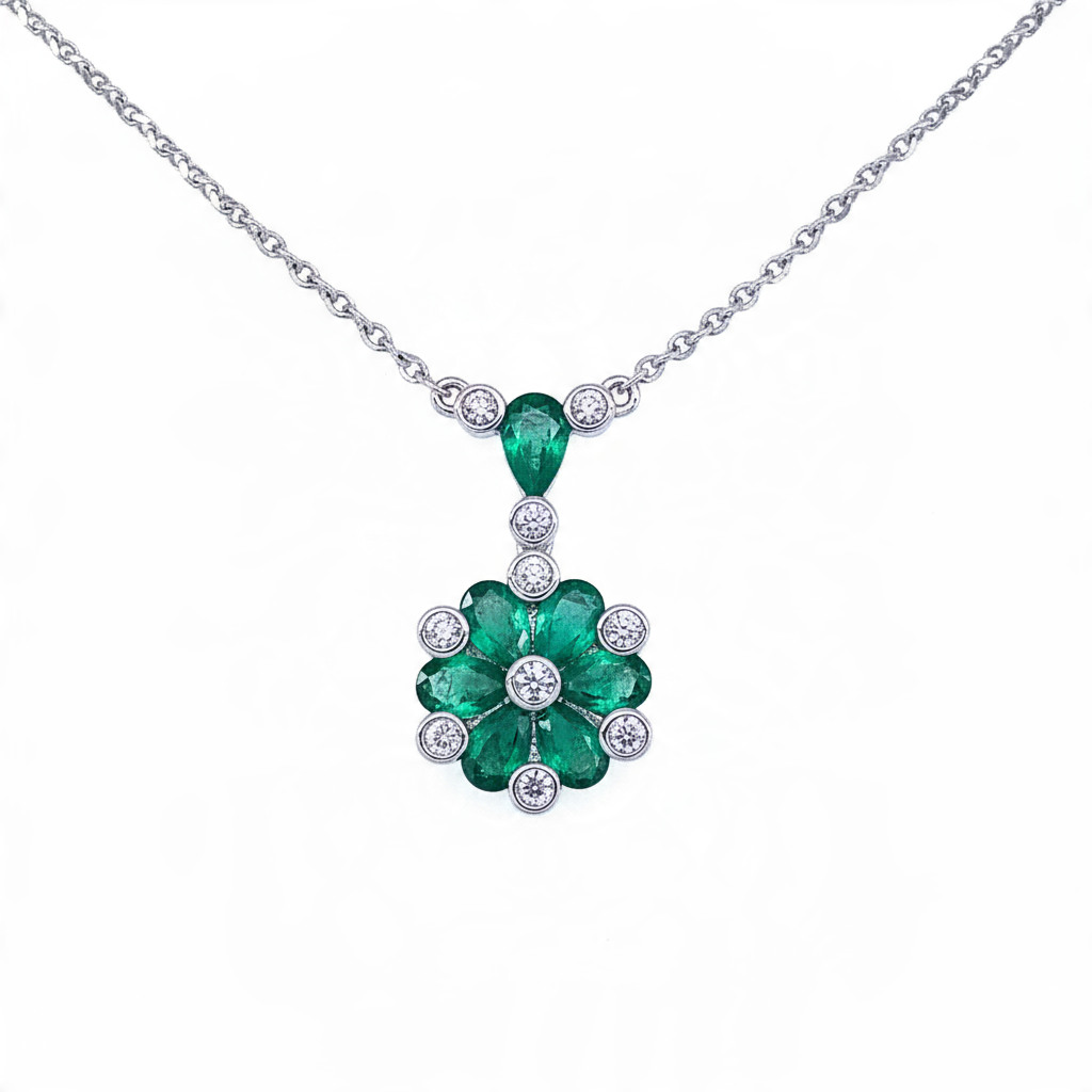 Flower Emerald Diamond Pendant