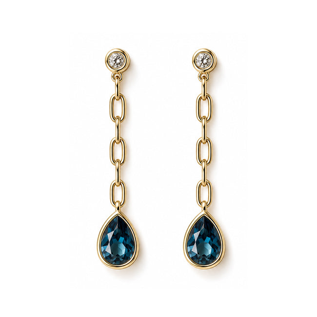 Beautiful London Blue topaz & Diamond Earrings