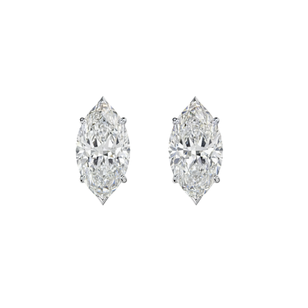 Caribbean Gems marquise lab diamond stud earrings in 14kt white gold with brilliant elongated cut stones