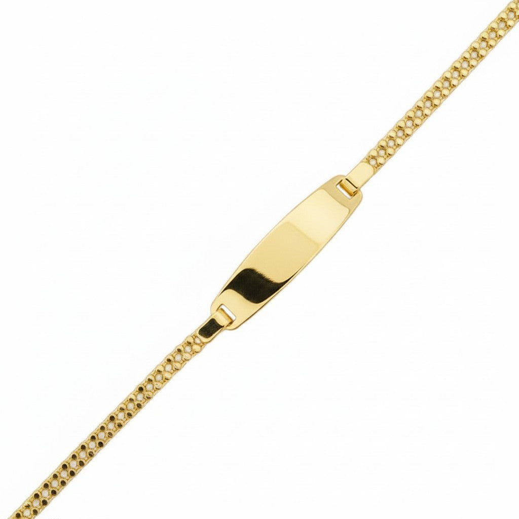 Caribbean Gems 14kt yellow gold baby ID bracelet with a polished identification plate and delicate chain link design.