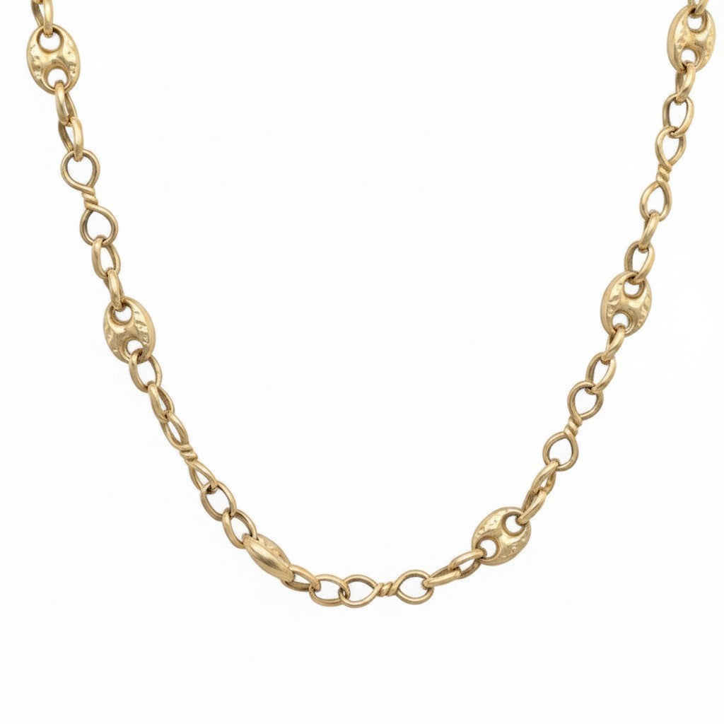 Caribbean Gems 14kt yellow gold fancy puff Gucci chain necklace with textured oval links, 24 inches long.