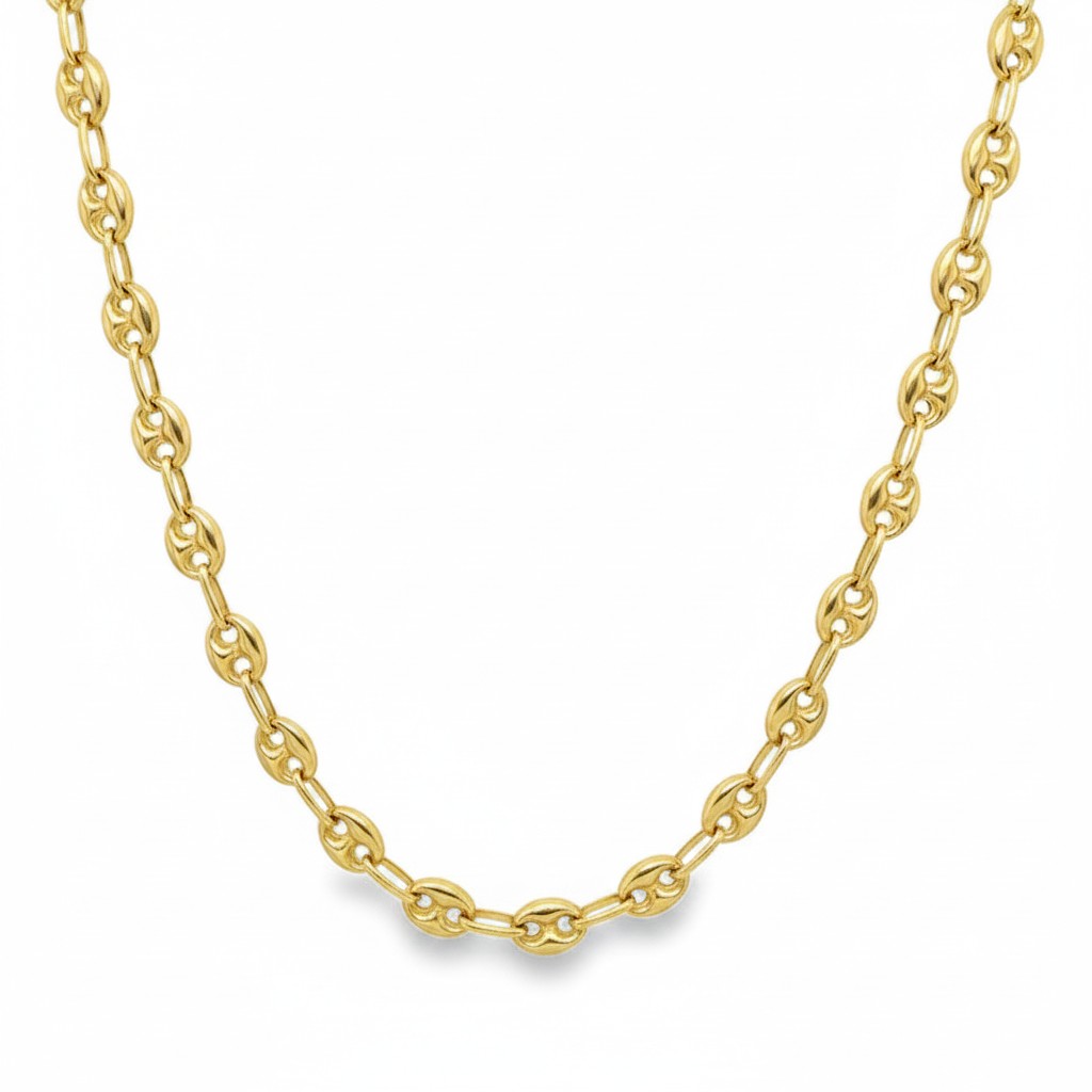 Caribbean Gems 14kt yellow gold Puff Gucci chain necklace with polished oval links, 22 inches long.