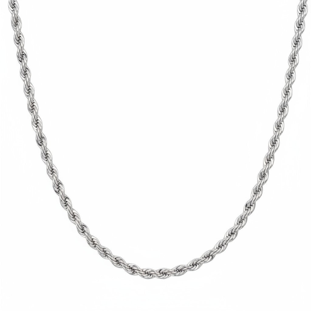 Caribbean Gems 16-inch rope chain necklace crafted from lustrous 14kt white gold with a twisted link design.