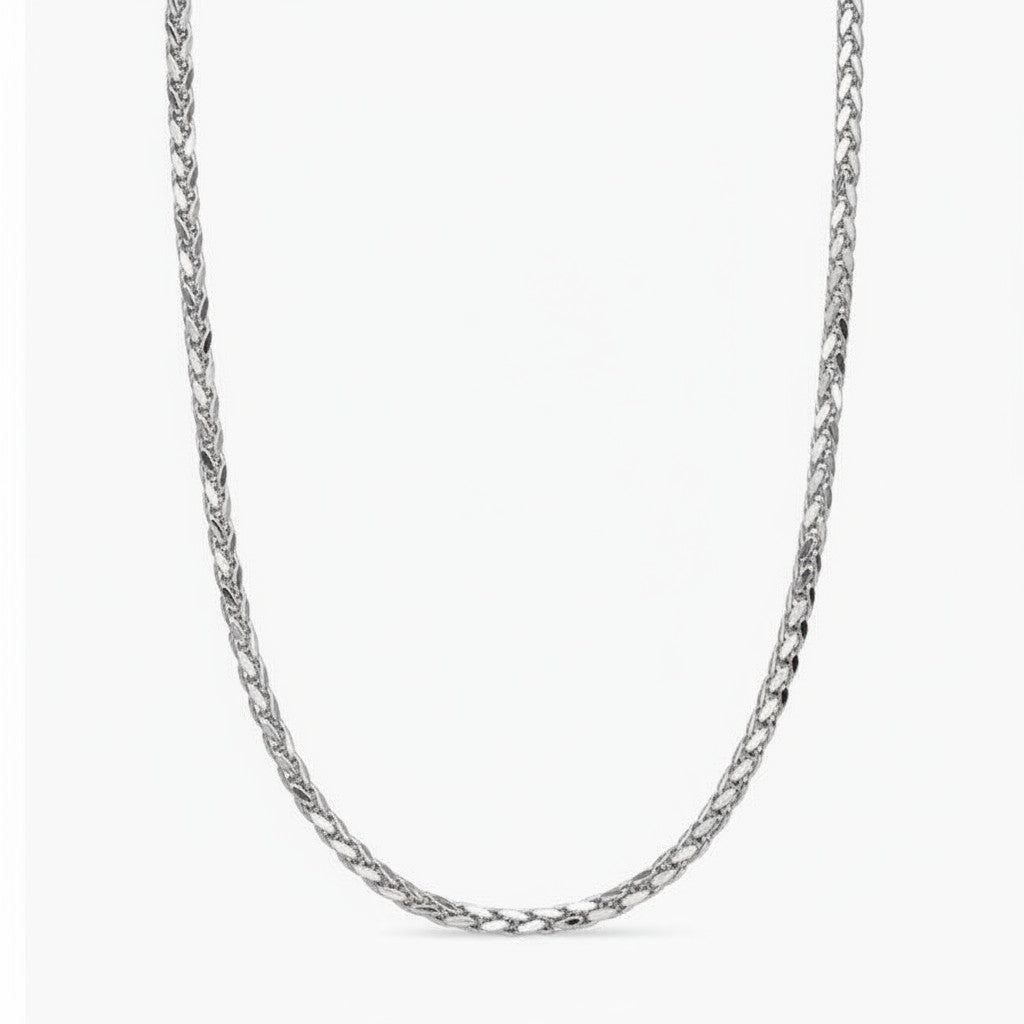 Caribbean Gems 16-inch wheat chain necklace crafted in polished 14kt white gold with a braided link design