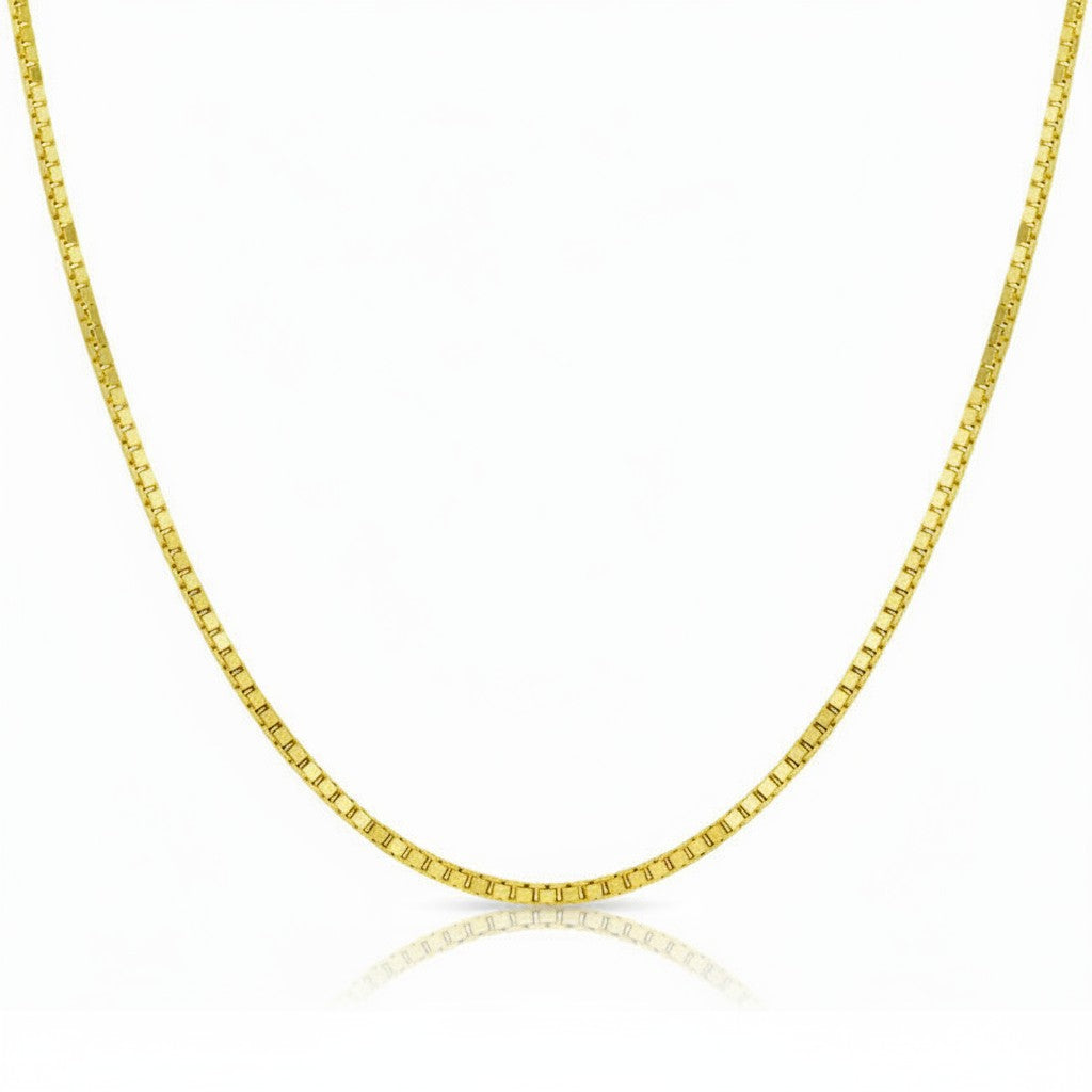 Caribbean Gems 20 inch box chain necklace crafted in polished 14kt yellow gold with a classic square link design