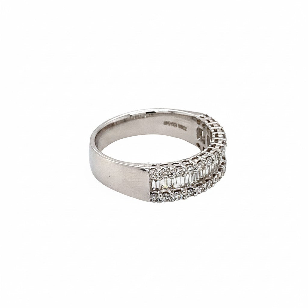 Caribbean Gems 14kt white gold diamond band featuring baguette and round cut diamonds in a layered design.