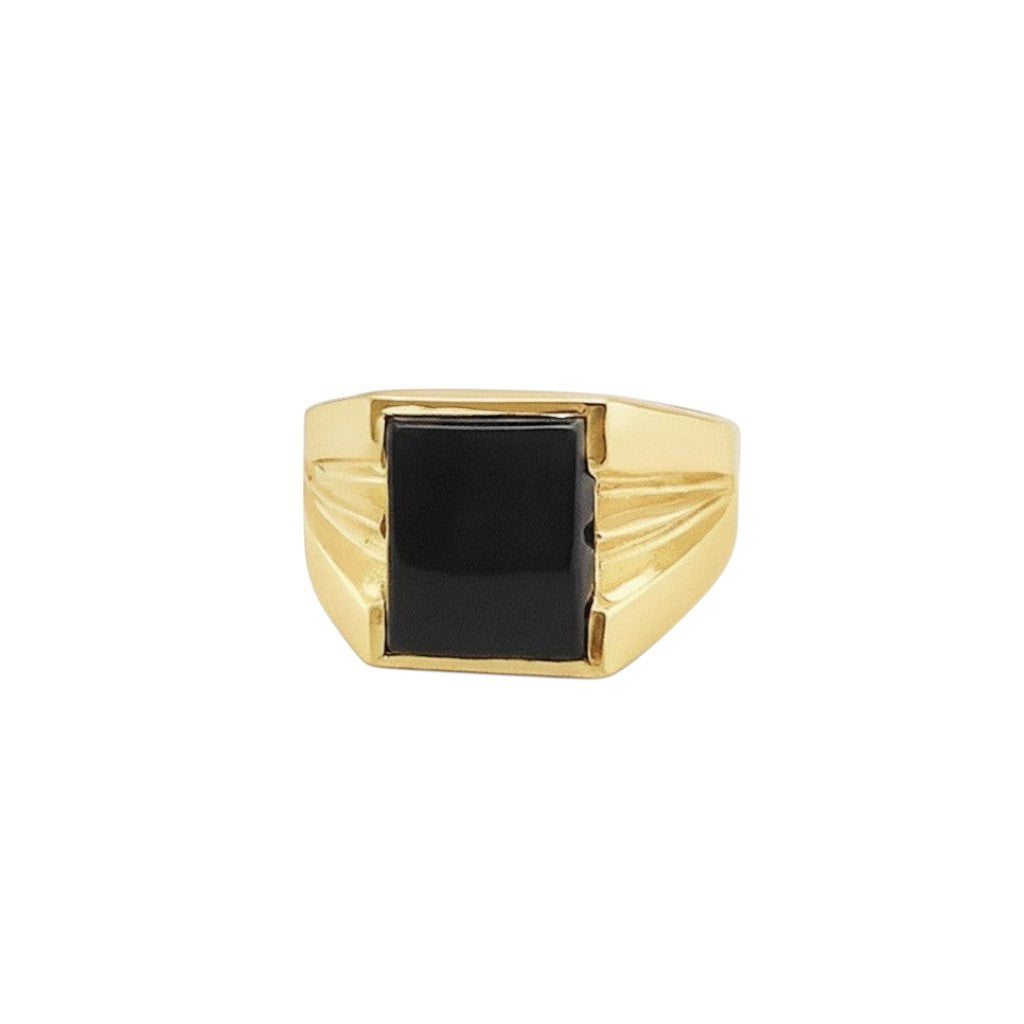Caribbean Gems men's ring featuring a rectangular black onyx stone set in polished 14kt yellow gold