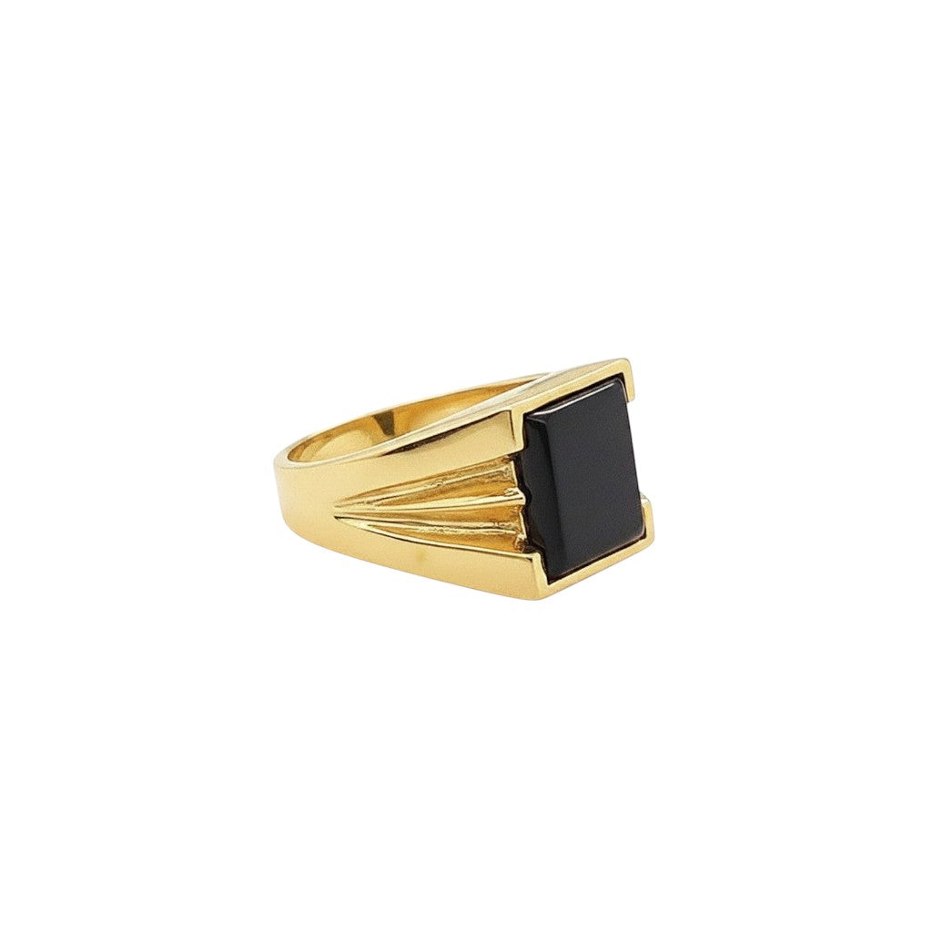 Caribbean Gems men's ring featuring a rectangular black onyx stone set in polished 14kt yellow gold.