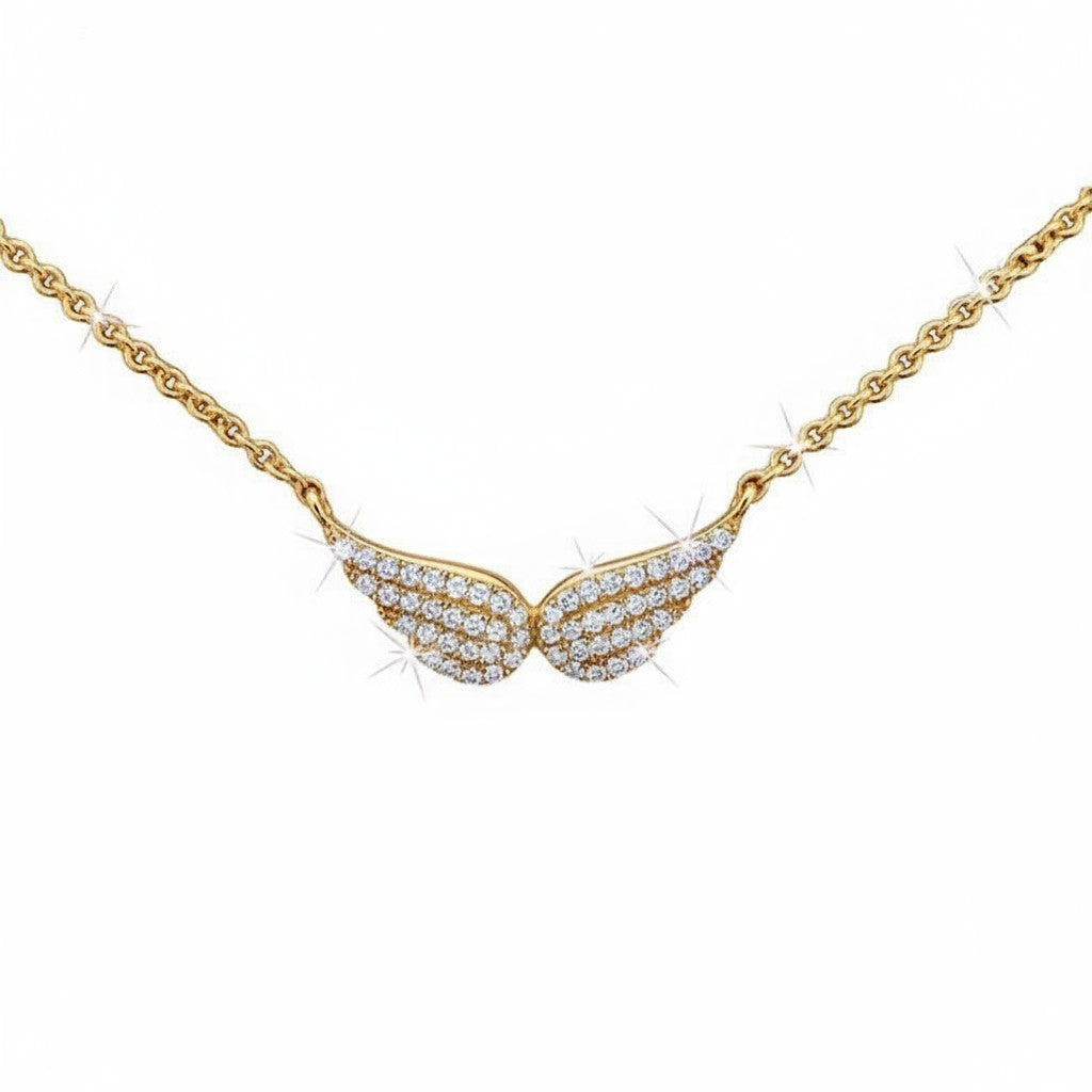 Caribbean Gems diamond angel wing pendant necklace in 14kt yellow gold with 0.11cts of round diamonds