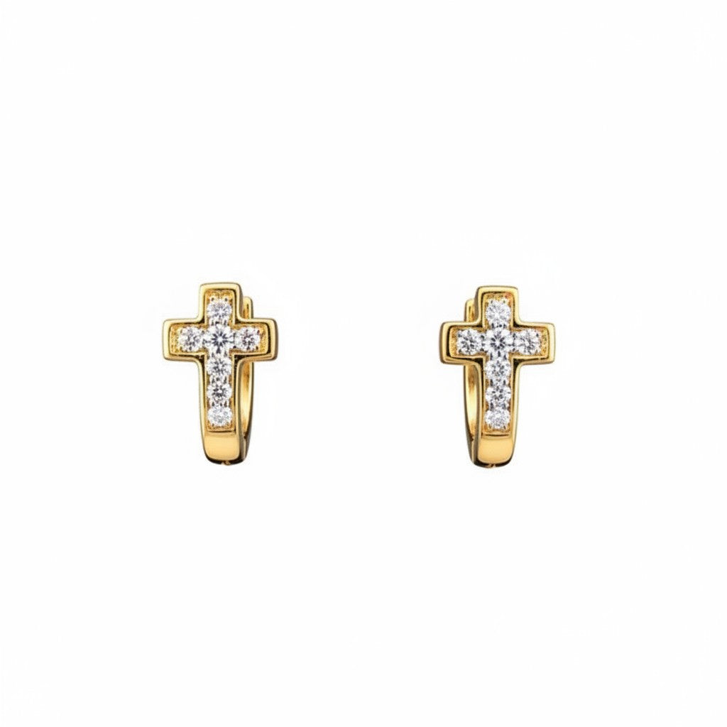 Caribbean Gems 14kt yellow gold cross earrings featuring round diamonds totaling 0.18cts tw