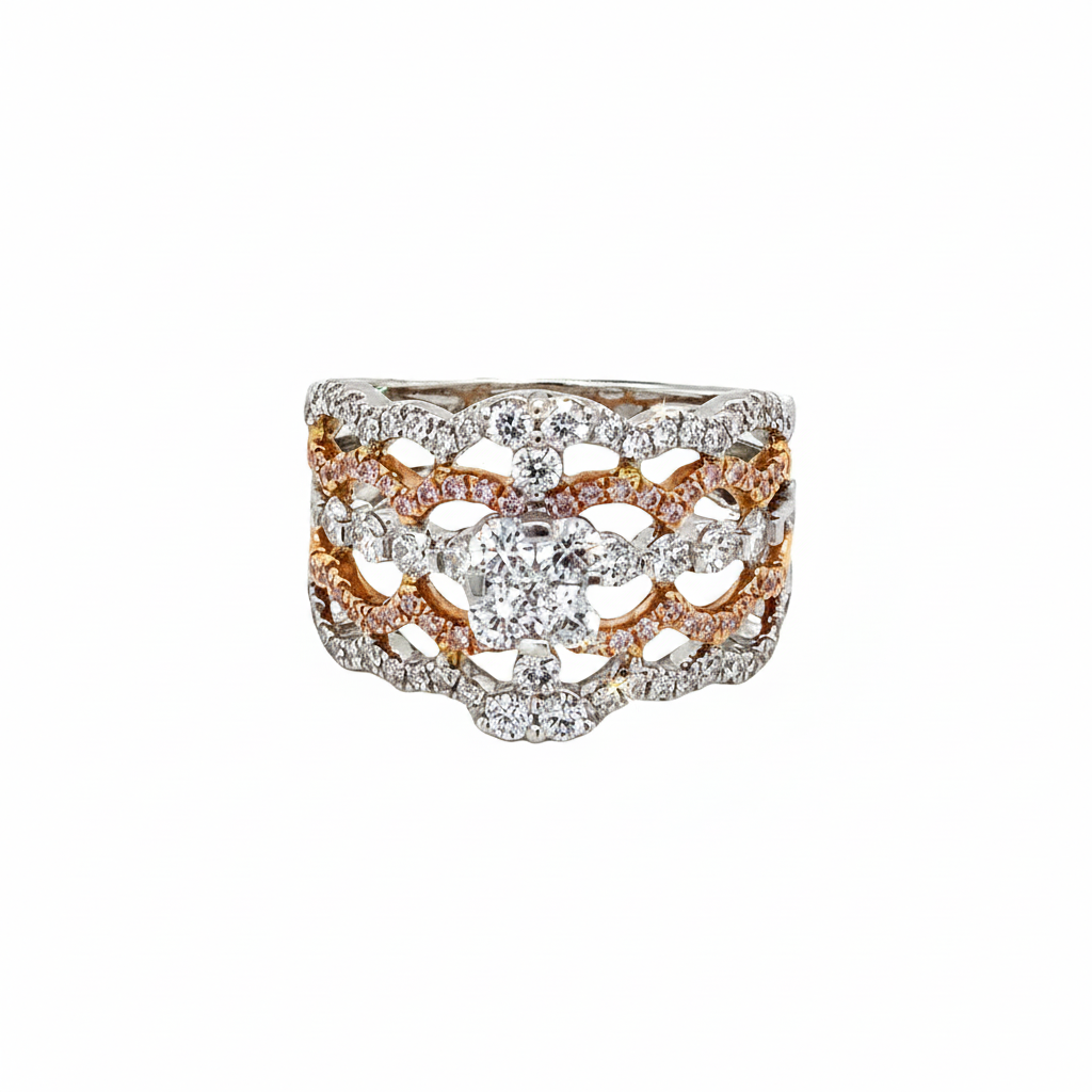 Caribbean Gems intricate 18kt white gold ring featuring 1.04cts of round diamonds in a delicate filigree design