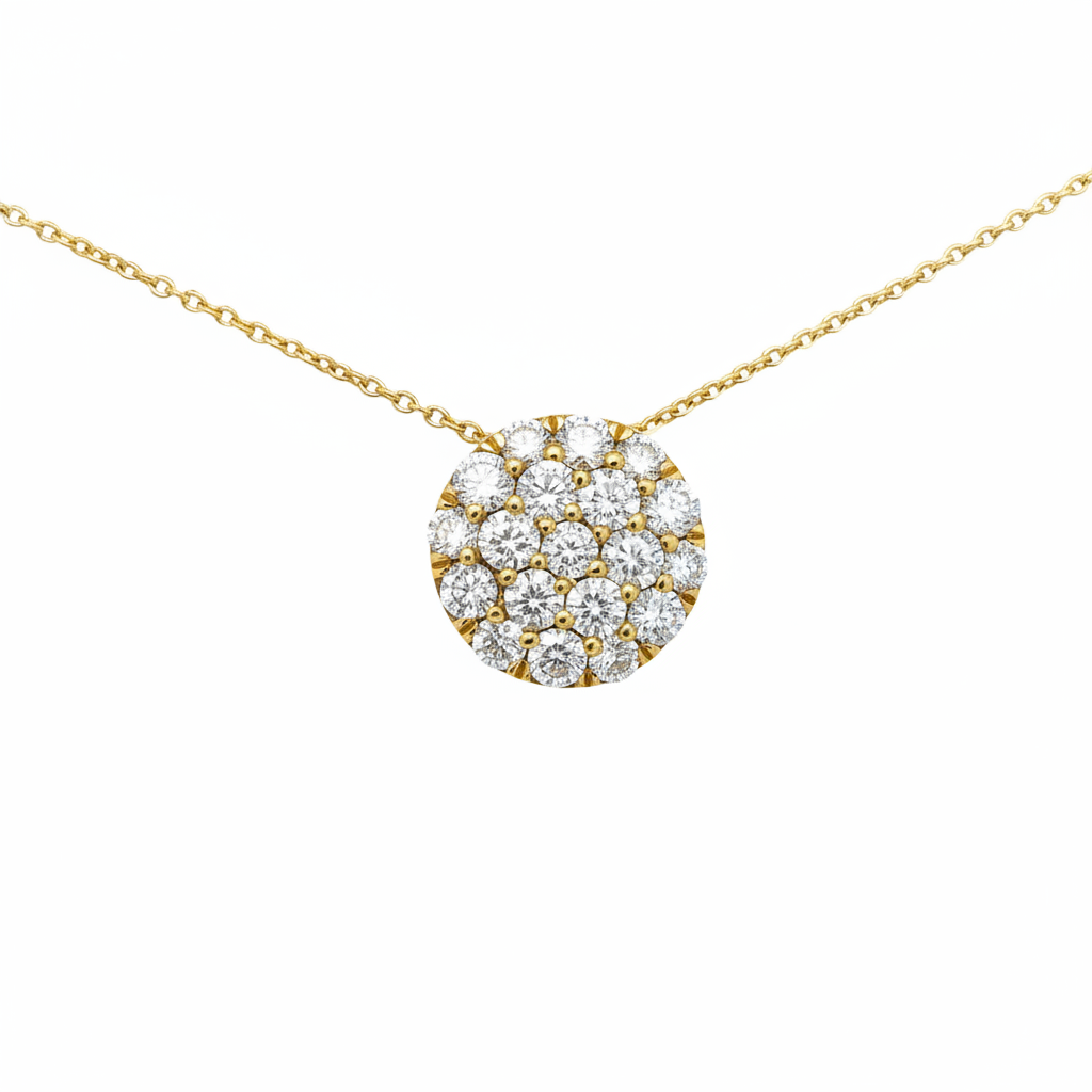 Caribbean Gems diamond pendant featuring 0.98cts of round diamonds set in 14kt yellow gold on a delicate chain