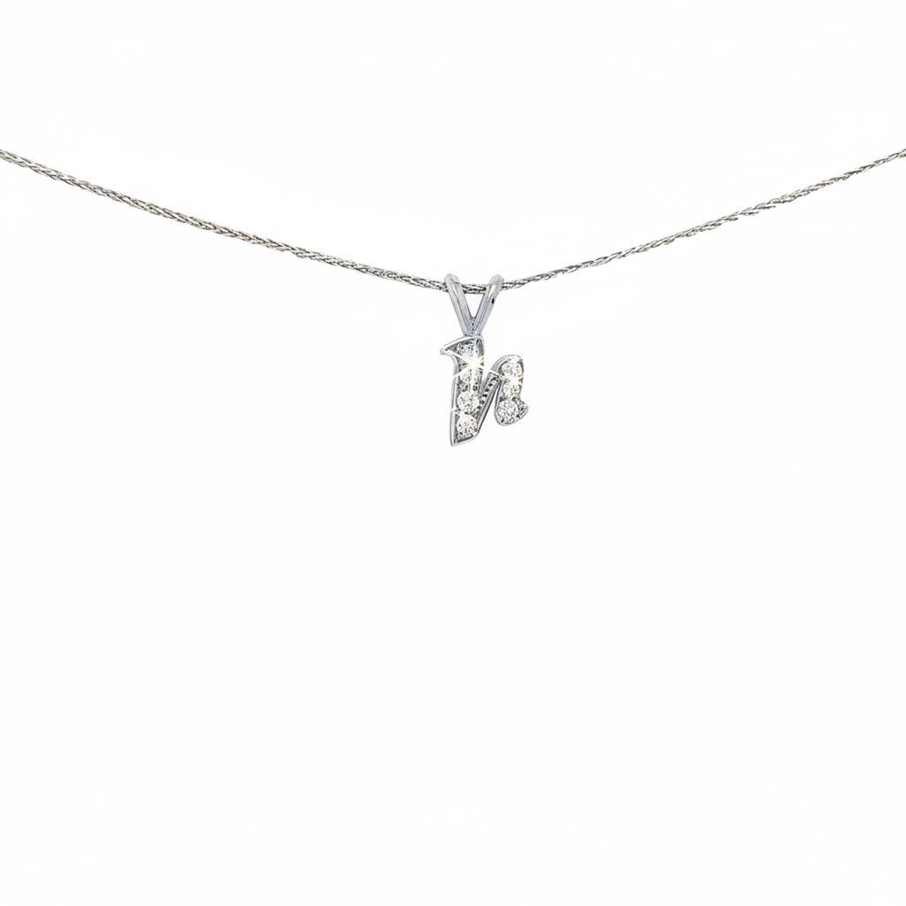 Caribbean Gems 14kt white gold H initial pendant necklace featuring sparkling round cut diamonds