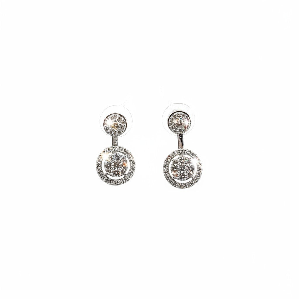 Caribbean Gems 18kt white gold drop earrings featuring 1.07cts tw round diamonds in a circular halo design.