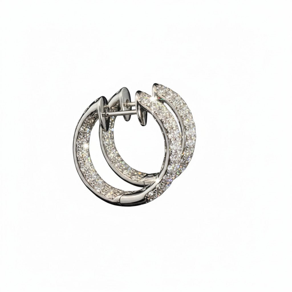 Caribbean Gems classy hoop earrings featuring 3.68 carats of white diamonds set in polished 18k white gold.
