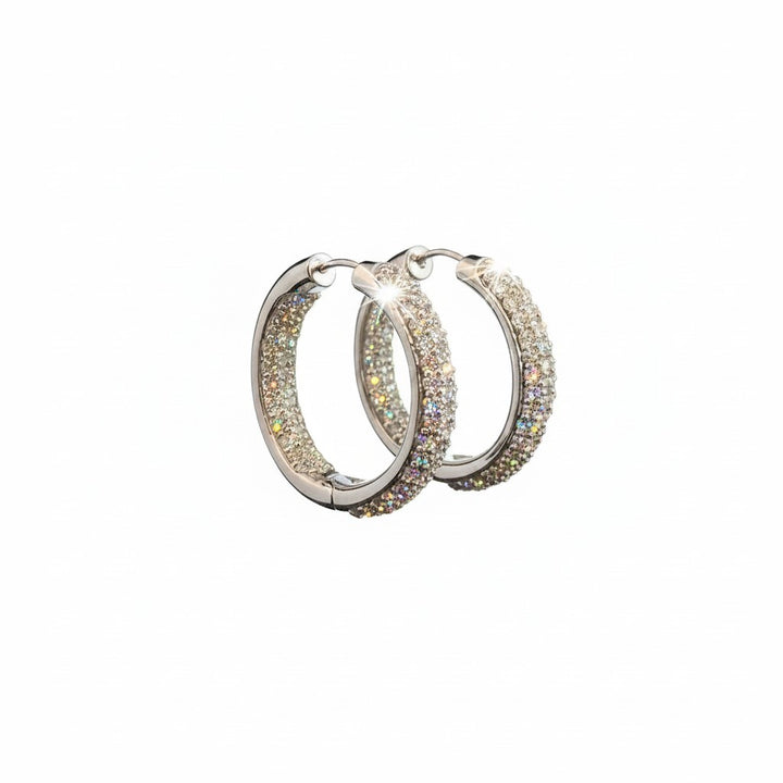 Caribbean Gems elegant hoop earrings featuring 3.75 carats of sparkling pavé-set diamonds in a polished silver finish.