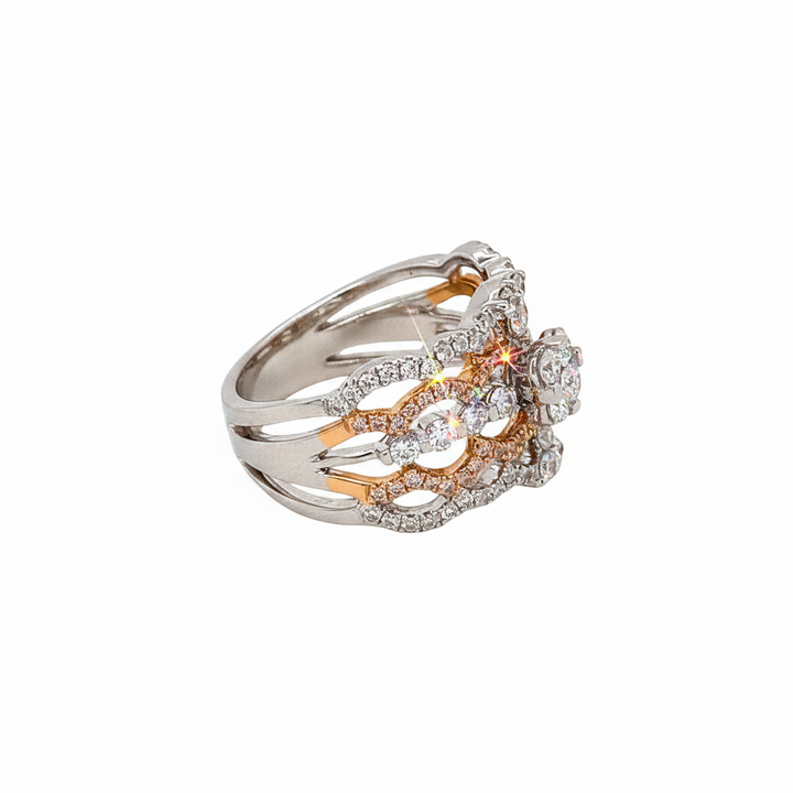 Caribbean Gems 18kt white gold ring featuring intricate lattice design with 1.04cts of sparkling round diamonds