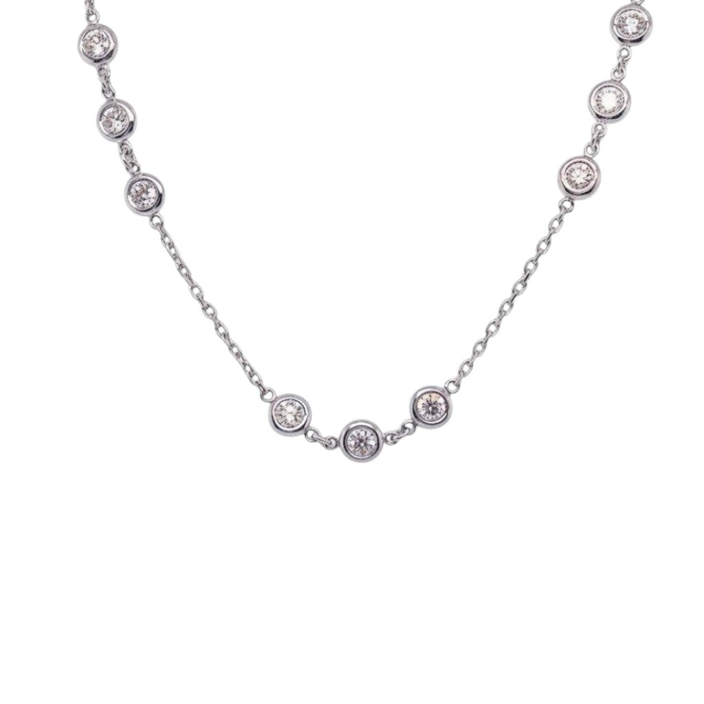 Caribbean Gems 14kt white gold yard-style necklace featuring round brilliant diamonds in delicate bezel settings.