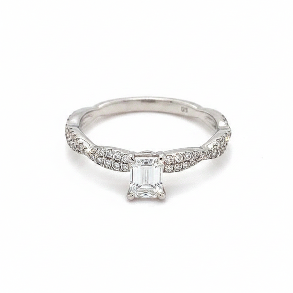 Caribbean Gems 14kt white gold ring with a 0.36ct emerald-cut diamond and pavé round diamond accents