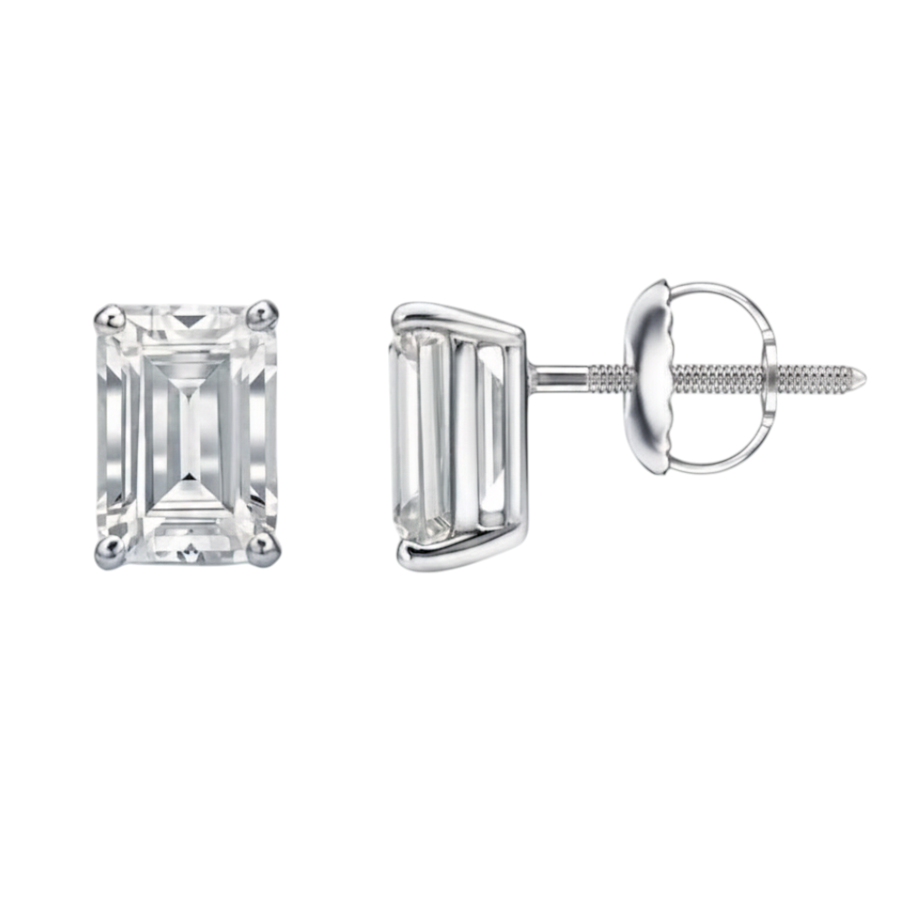 Caribbean Gems 0.80 carat emerald cut diamond stud earrings set in polished 14kt white gold