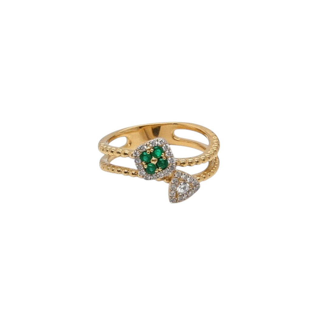Caribbean Gems 14kt yellow gold ring featuring a cluster of emeralds and sparkling diamond accents on a beaded band.