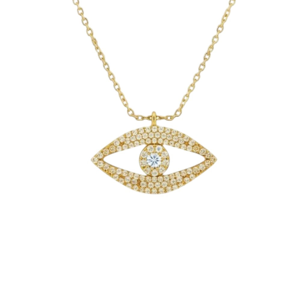 Caribbean Gems evil eye pendant in 14kt yellow gold with 0.47ct round brilliant diamonds on a delicate gold chain.