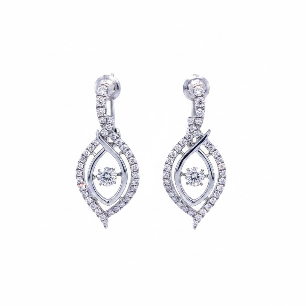 Caribbean Gems eye-shaped diamond earrings in 14kt white gold with 1.82 carats of round brilliant diamonds.