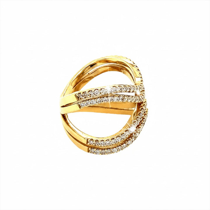 Caribbean Gems 14kt yellow gold crossover band ring featuring 1.06cts of sparkling round diamonds