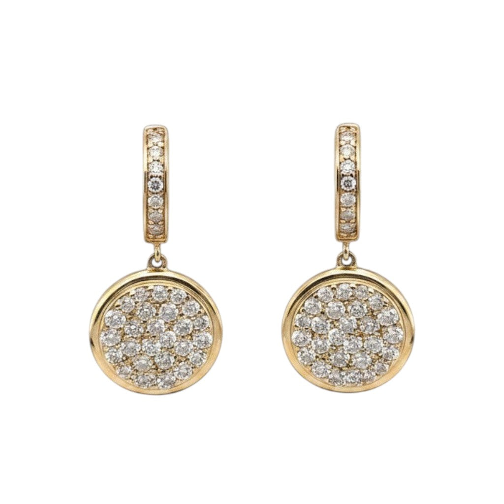 Caribbean Gems dangling earrings in 14kt yellow gold with 1.44ct round brilliant diamond clusters