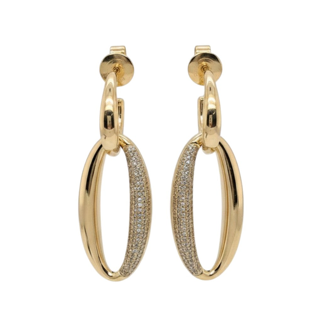 Caribbean Gems dangling earrings in 14kt yellow gold with round-cut diamond pavé accents in an elegant oval design.