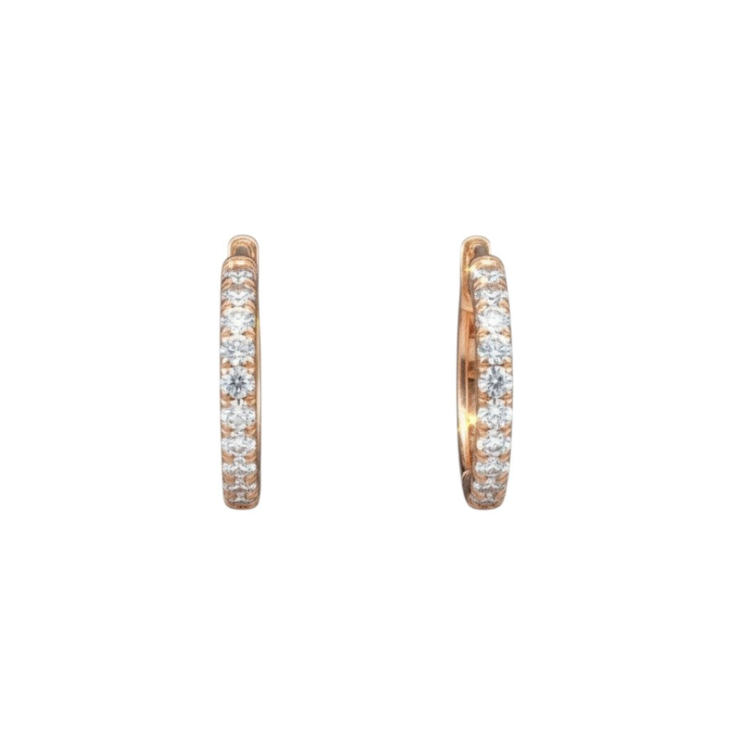 Caribbean Gems 14kt yellow gold hoop earrings featuring a row of brilliant round diamonds on a white background.
