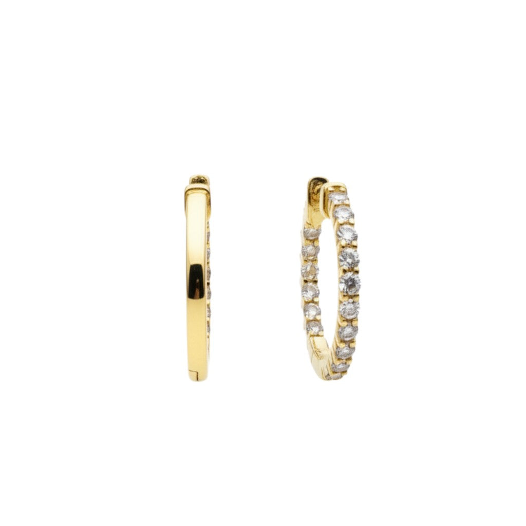 Caribbean Gems 14kt yellow gold inside-out hoop earrings featuring 1.00ct round diamonds with a secure clasp.