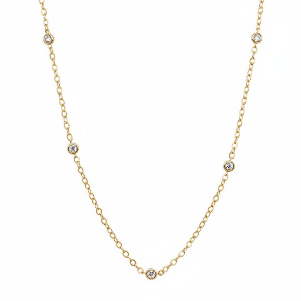 Caribbean Gems 14kt yellow gold necklace with bezel-set diamonds in a classic by the yard design