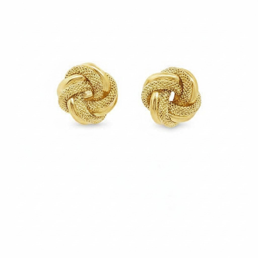Caribbean Gems 14kt yellow gold stud earrings featuring a textured, classic knot design for elegant everyday wear.