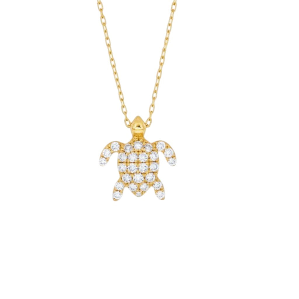 Caribbean Gems 14kt yellow gold sea turtle pendant necklace with sparkling round diamond accents on a delicate chain.